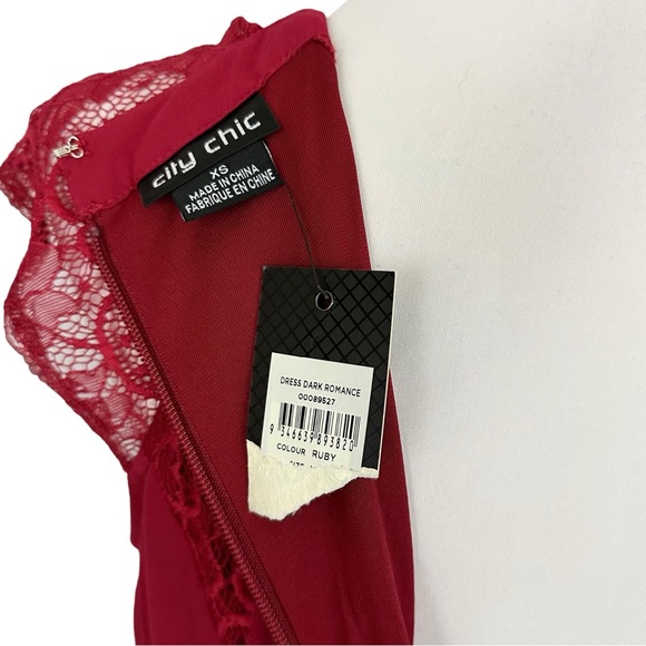 CITY CHIC | Ruby Red Dark Romance Lace Detail A-Line Cocktail Dress NWT XS/14 - Picture 12 of 16